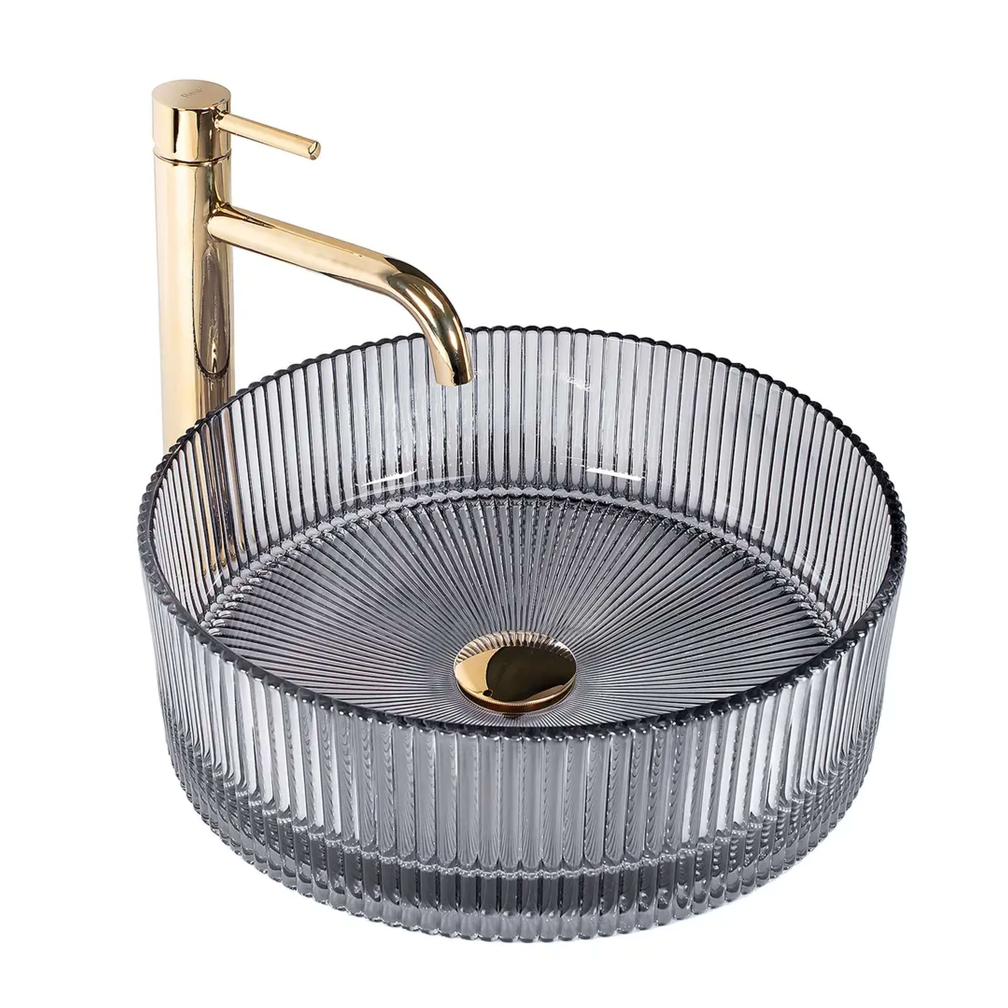 Rea Ingrid wastafel 36x36 cm rond opbouw grijs/steen glans REA-U8524