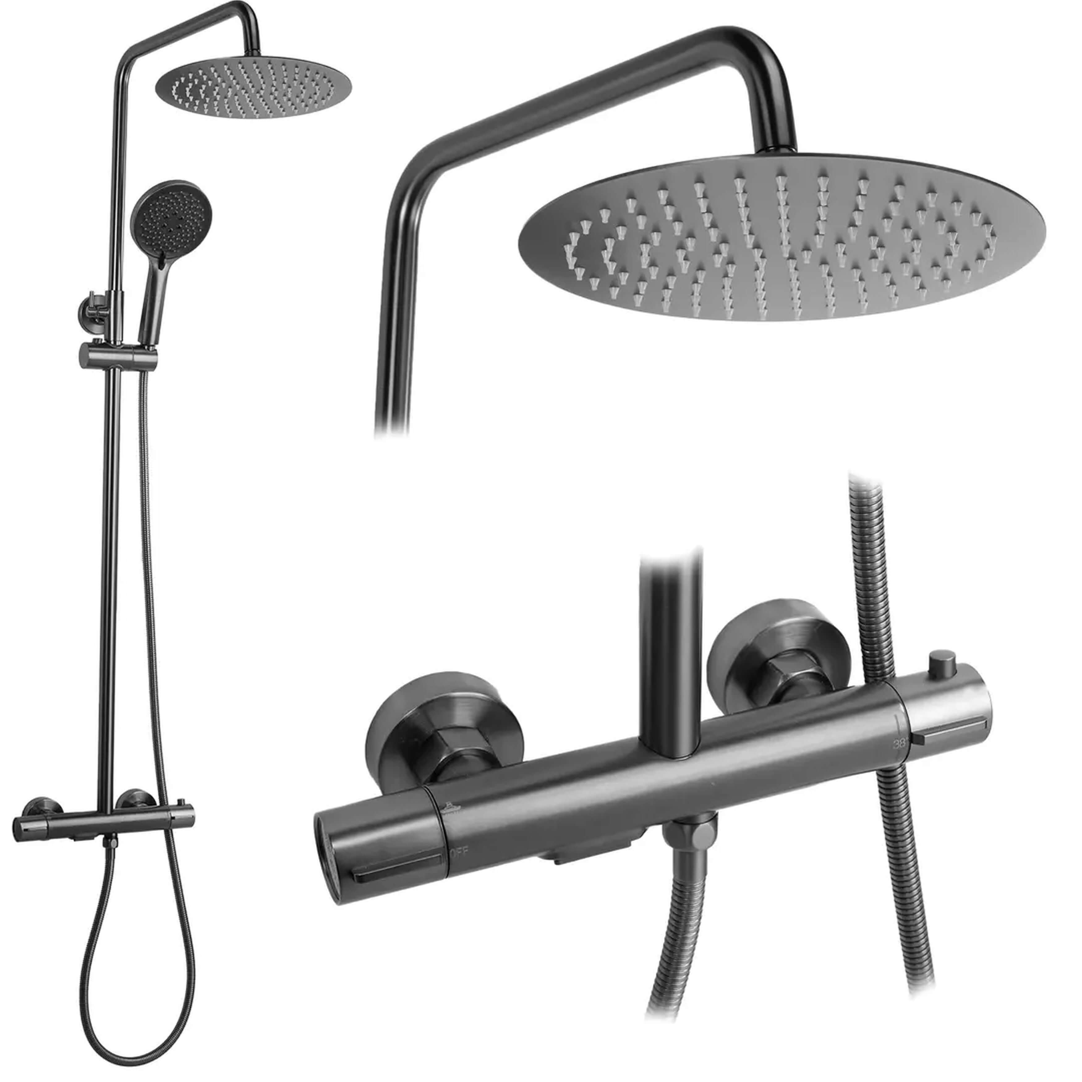 Rea Drop doucheset wand met thermostaat met regendouche grafiet REA-P7623