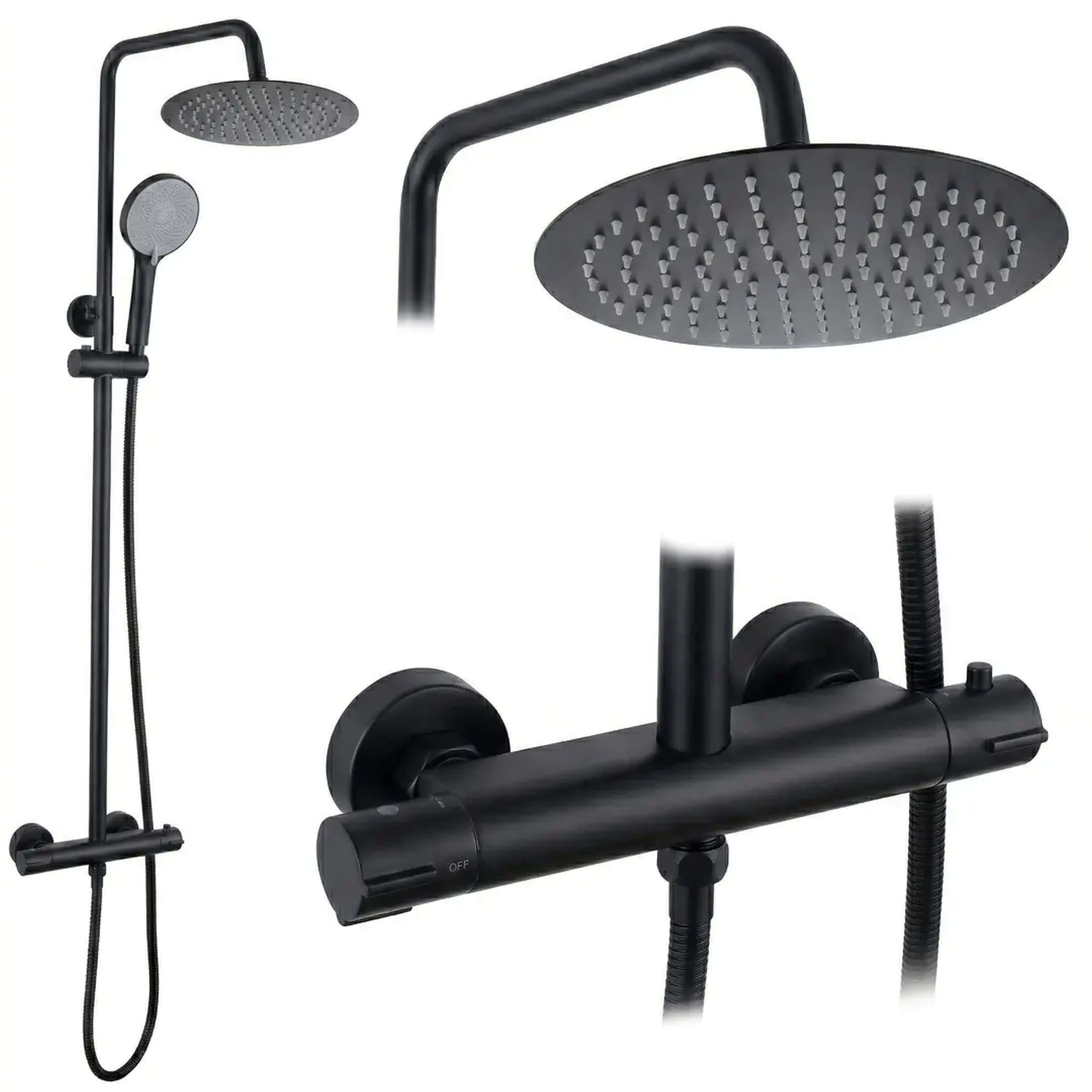 Rea Lungo doucheset wand met thermostaat met regendouche zwart REA-P6733