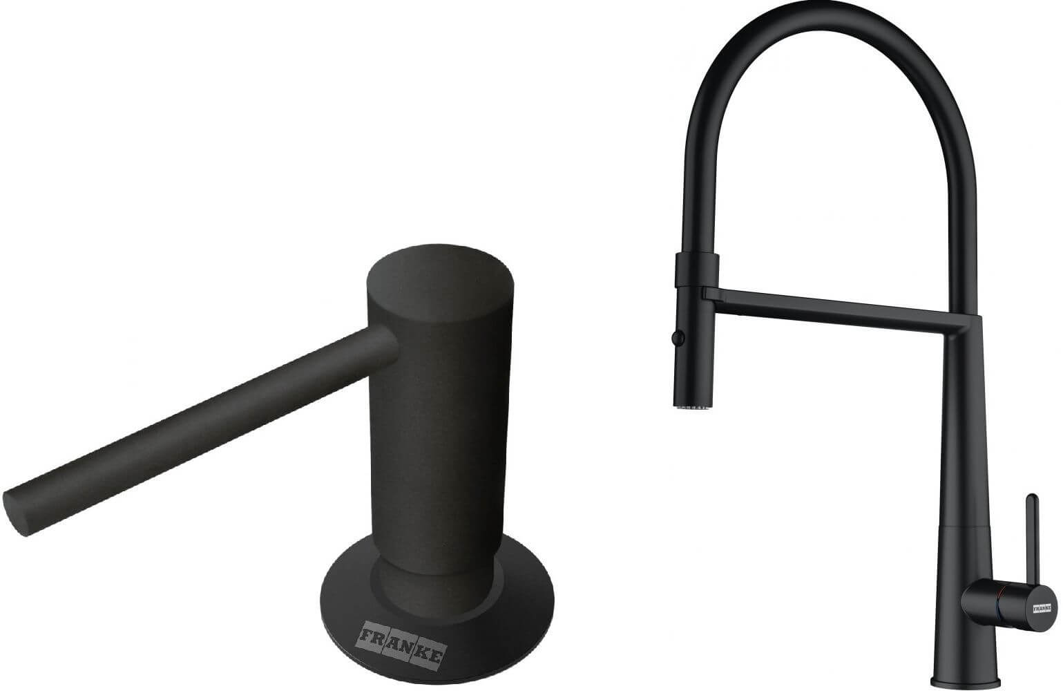 Set keukenkraan Franke Icon Semi-Pro 115.0690.598, vloeistofdispenser Franke Comfort 112.0753.277