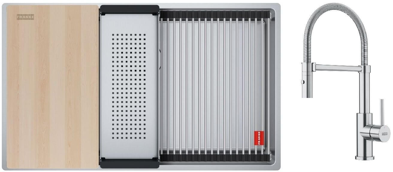 Set stalen spoelbak Franke Box 127.0749.859, keukenkraan Franke Smart Glenda 115.0747.475