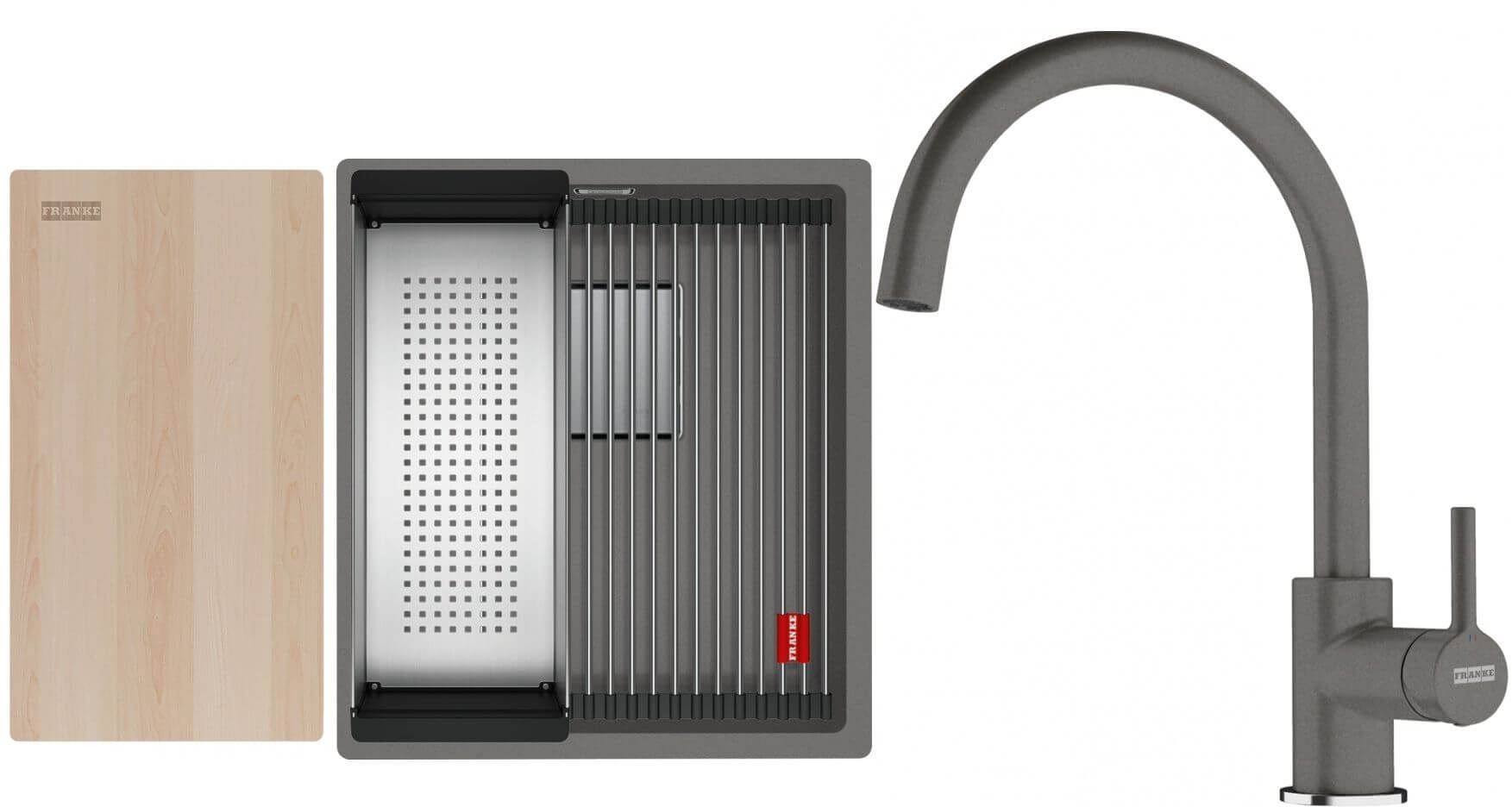 Set spoelbak van graniet Franke Kanon 125.0749.648, keukenkraan Franke Lina 115.0626.022