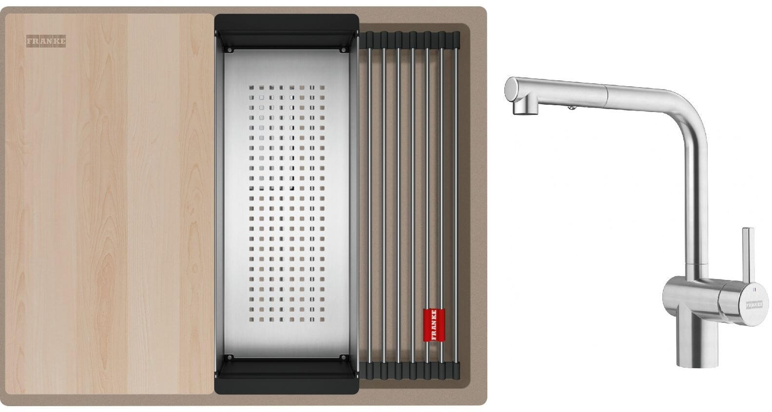 Set spoelbak van graniet Franke Kanon 125.0749.657, keukenkraan Franke Atlas Neo 115.0741.710