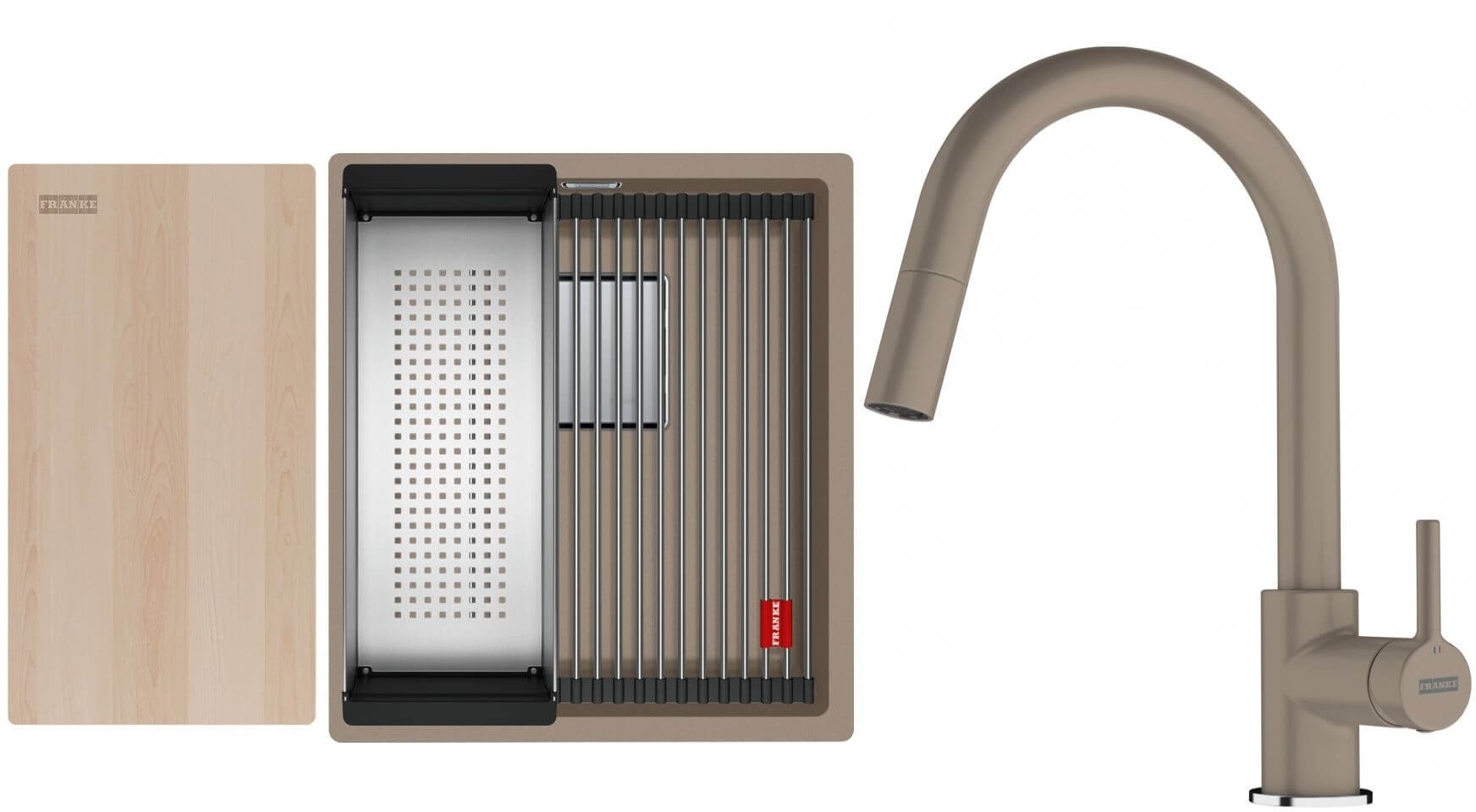 Set spoelbak van graniet Franke Kanon 125.0749.647, keukenkraan Franke Lina 115.0626.084