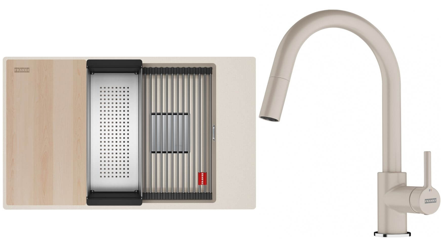Set spoelbak van graniet Franke Kanon 125.0749.666, keukenkraan Franke Lina 115.0626.082