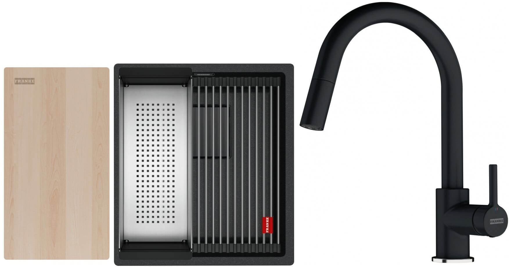 Set spoelbak van graniet Franke Kanon 125.0749.654, keukenkraan Franke Lina 115.0626.055