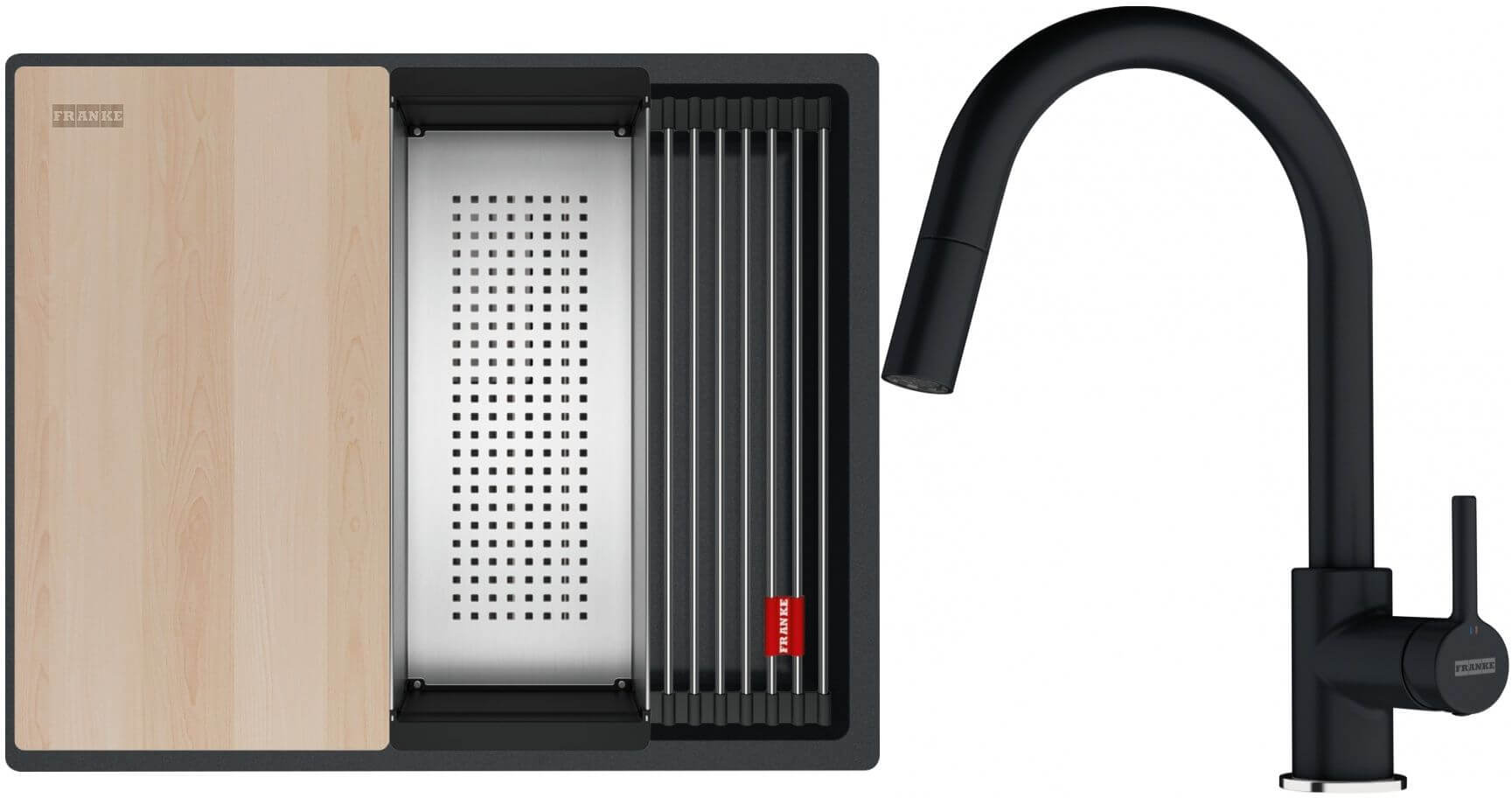 Set spoelbak van graniet Franke Kanon 125.0749.660, keukenkraan Franke Lina 115.0626.055