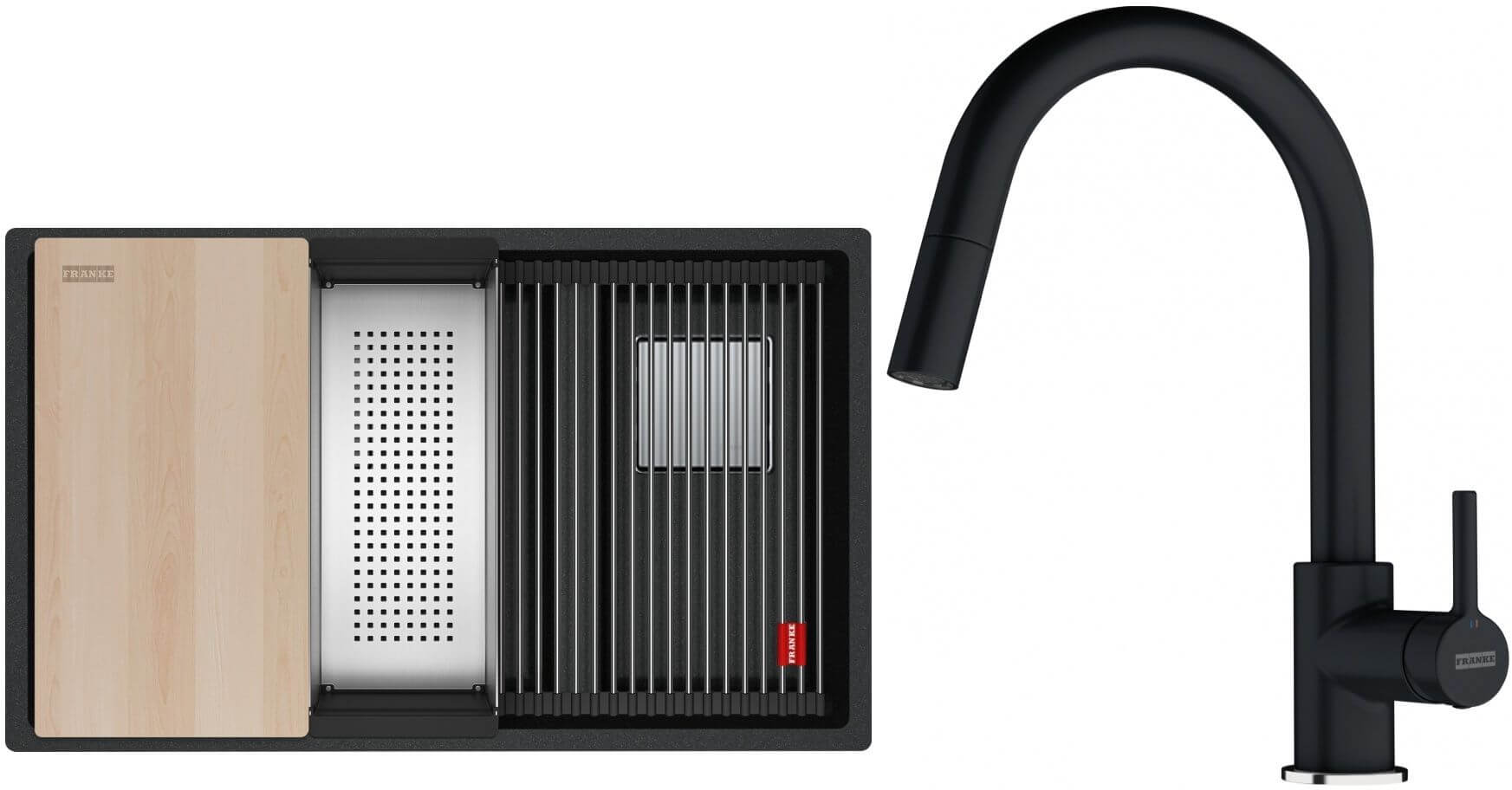 Set spoelbak van graniet Franke Kanon 125.0749.680, keukenkraan Franke Lina 115.0626.055
