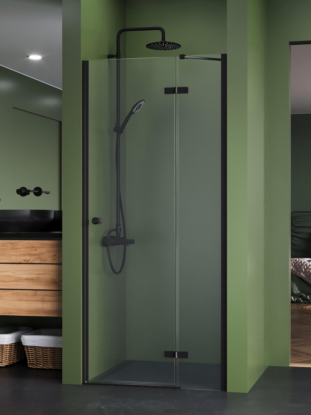 New Trendy Kalibra Black douchedeur 120 cm kantelbaar zwart mat/helder glas D-1020A