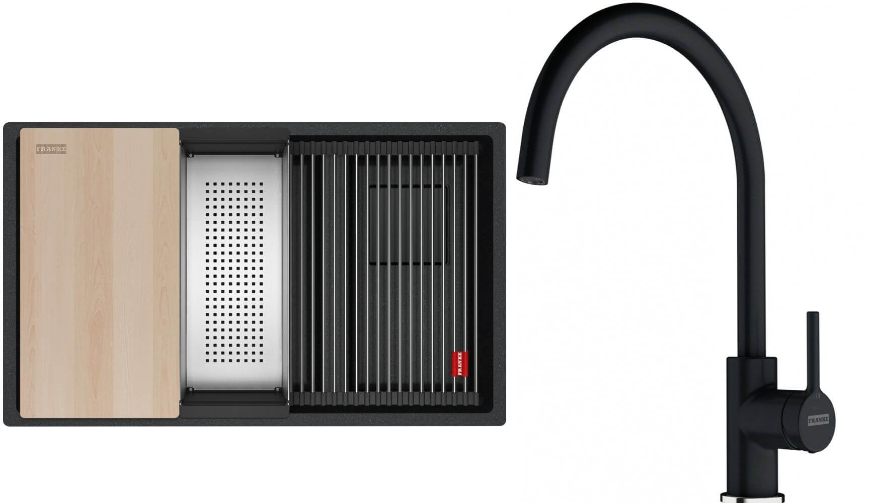 Set spoelbak van graniet Franke Kanon 125.0749.684, keukenkraan Franke Lina 115.0626.020