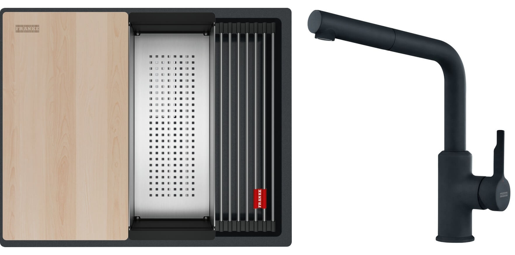 Set spoelbak van graniet Franke Kanon 125.0749.661, keukenkraan Franke Urban 115.0627.523