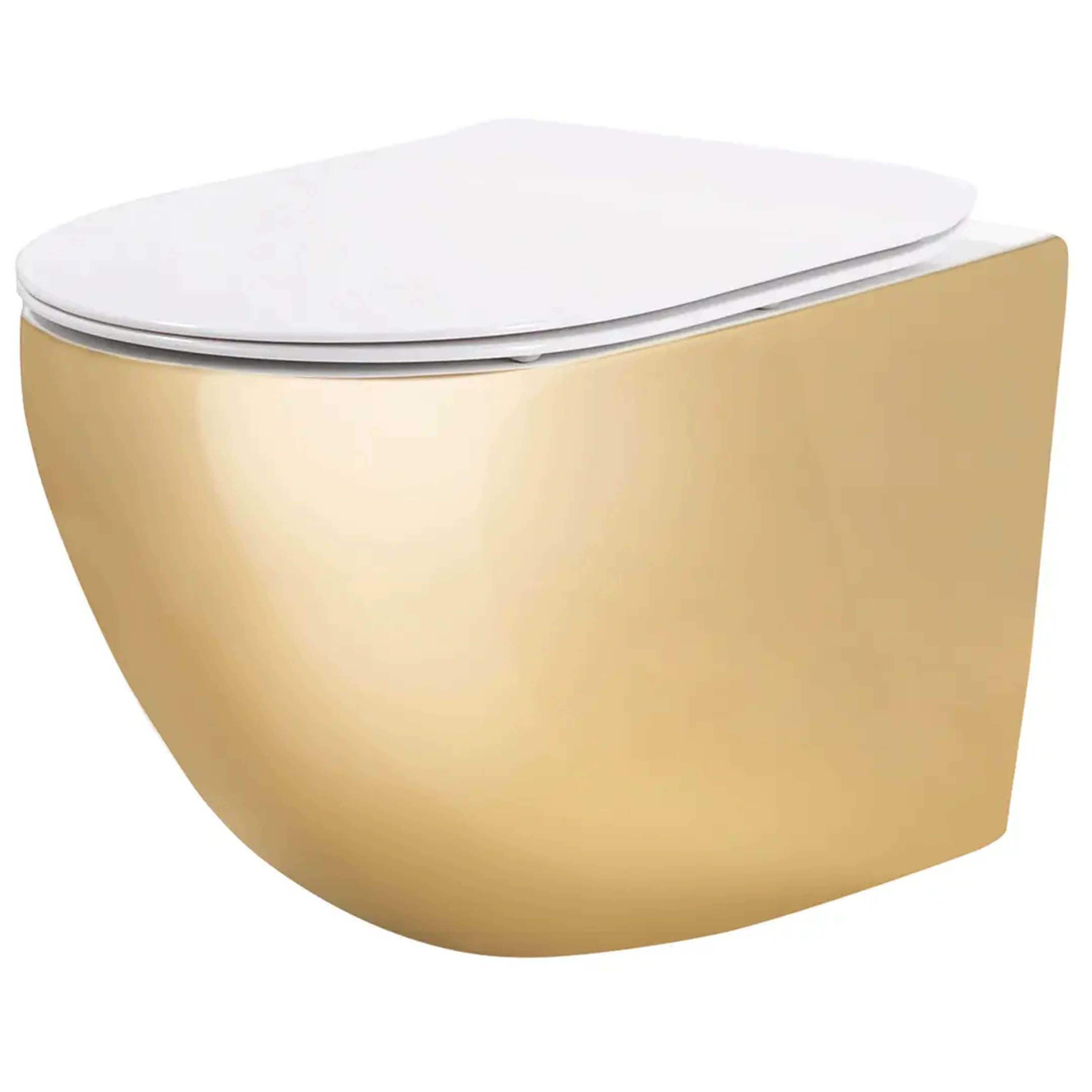 Rea Carlo Mini toiletpot hangend zonder kraag wit-gouden glans REA-C6006
