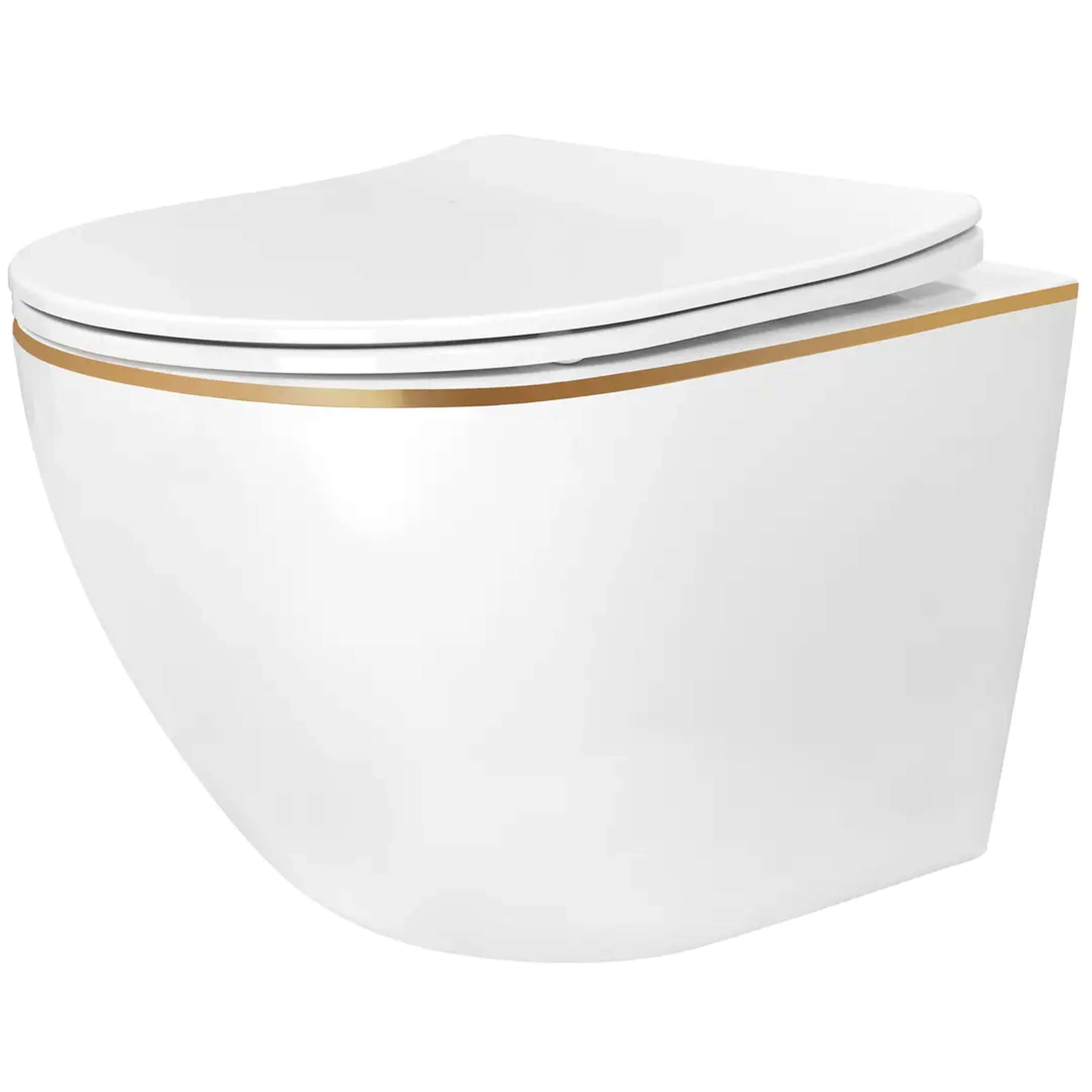 Rea Carlo Mini toiletpot hangend zonder kraag wit-gouden glans REA-C6801