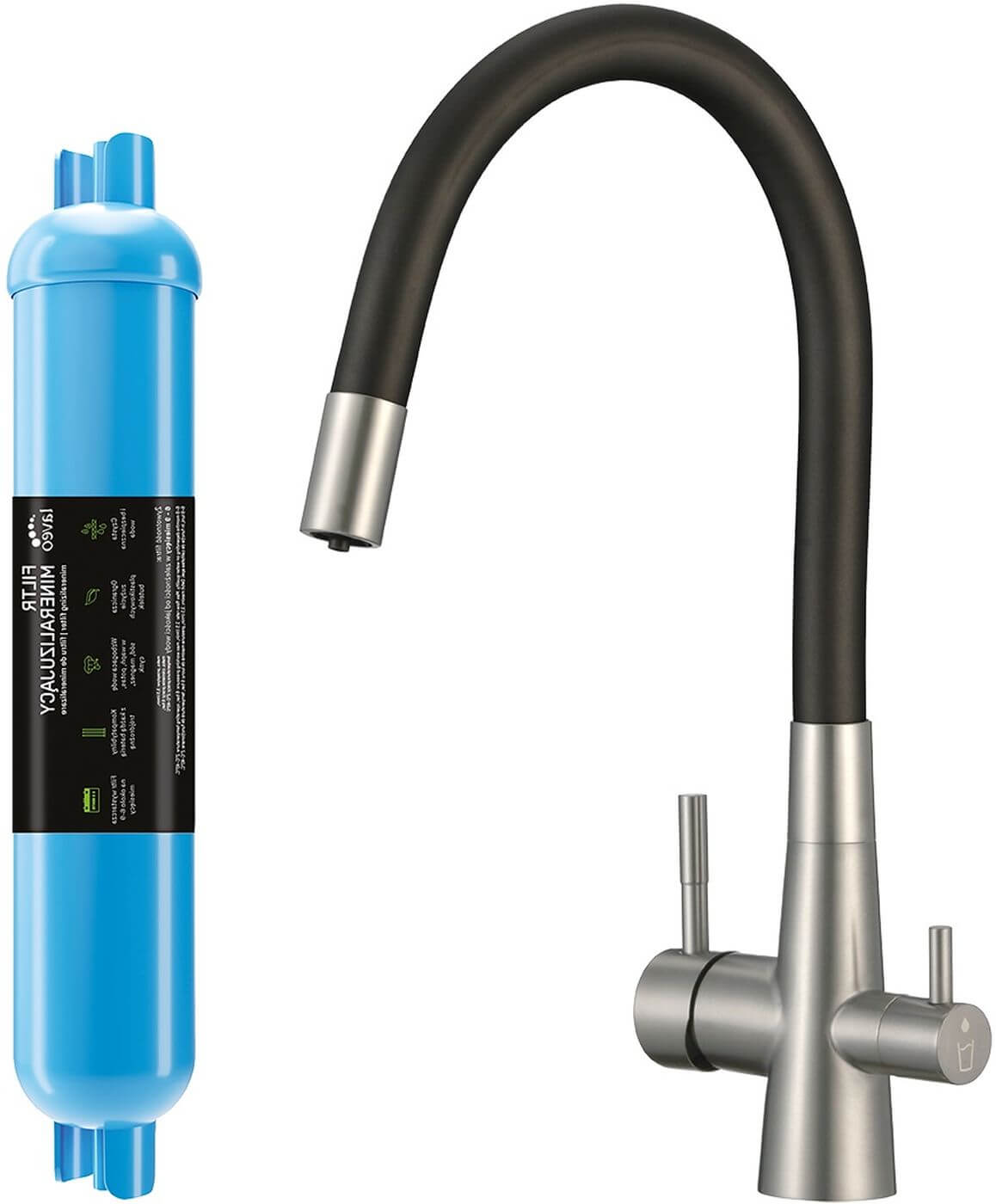 Laveo Riveco keukenkraan met filter staand roestvrij staal-zwart BRIC768D