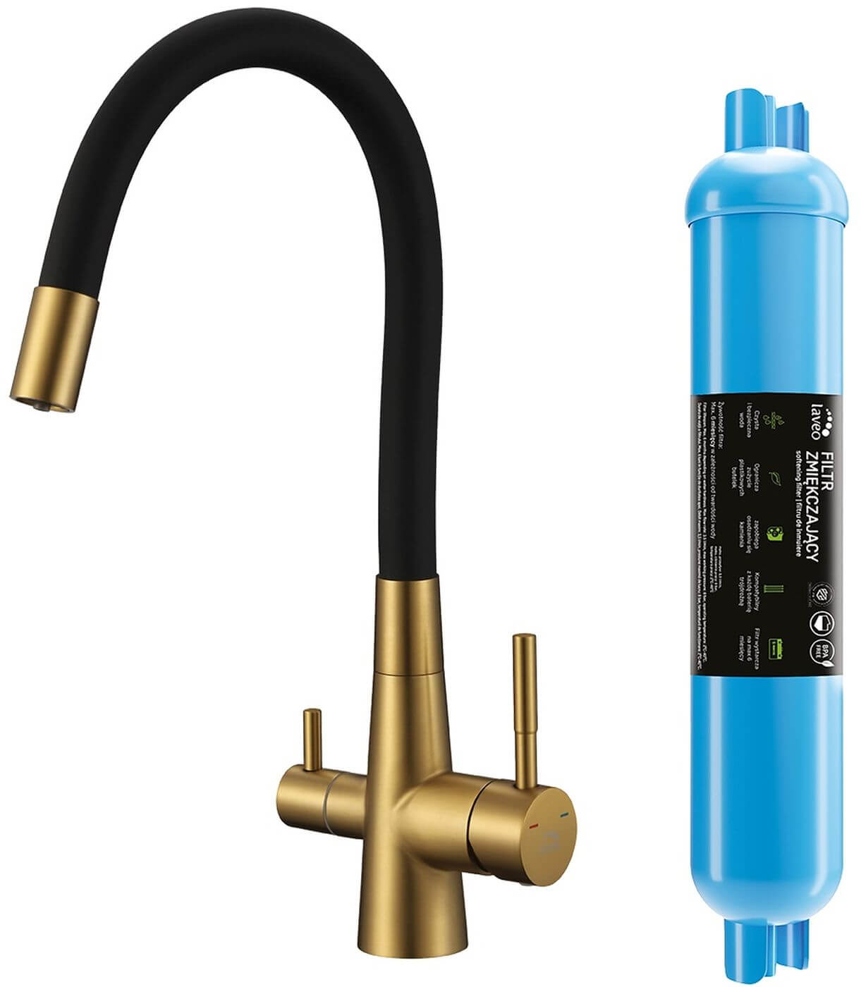 Laveo Riveco keukenkraan met filter staand zwart-goud/antiek goud BRIDG68D