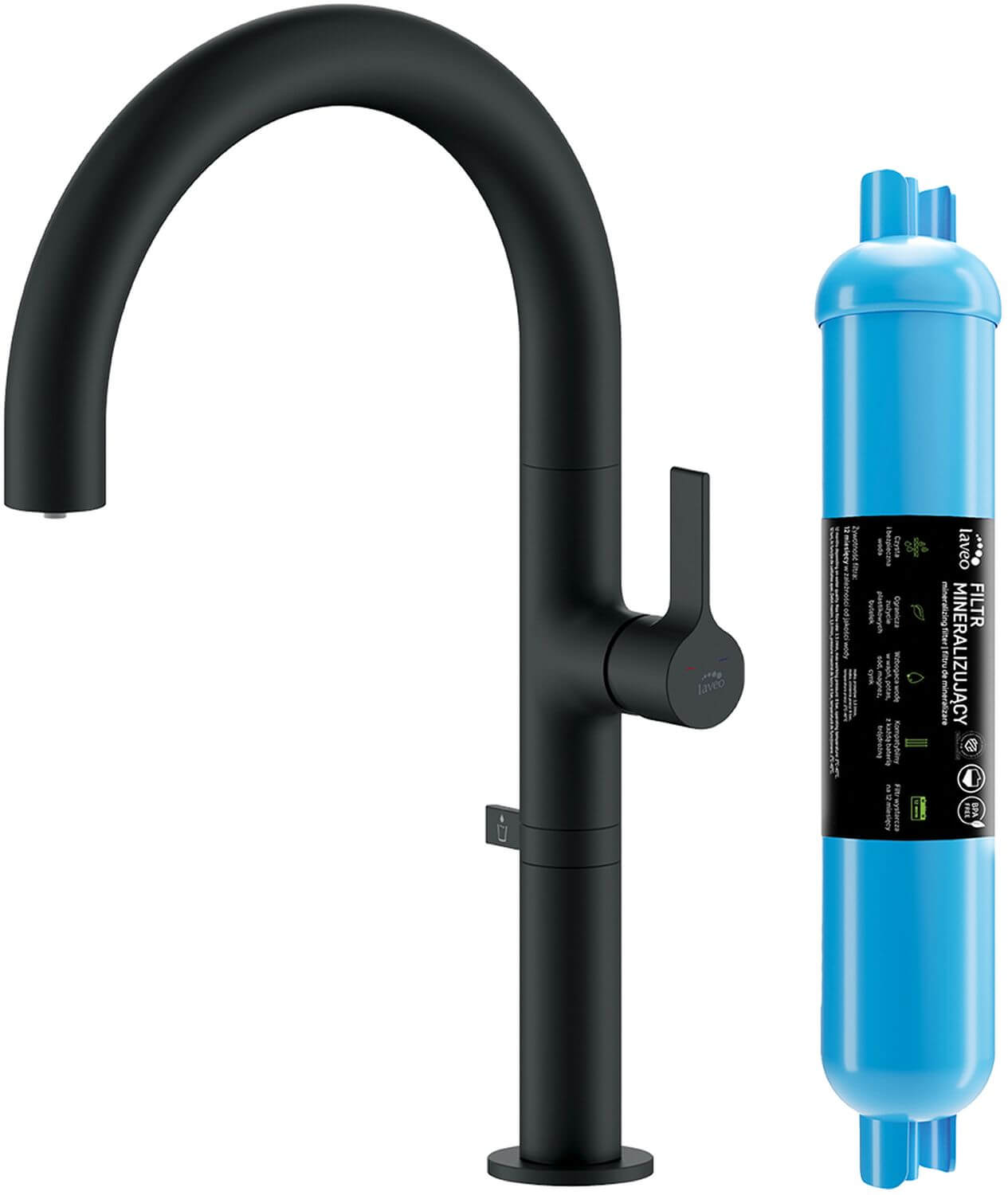 Laveo Pureco keukenkraan met filter staand zwart BPUC798D