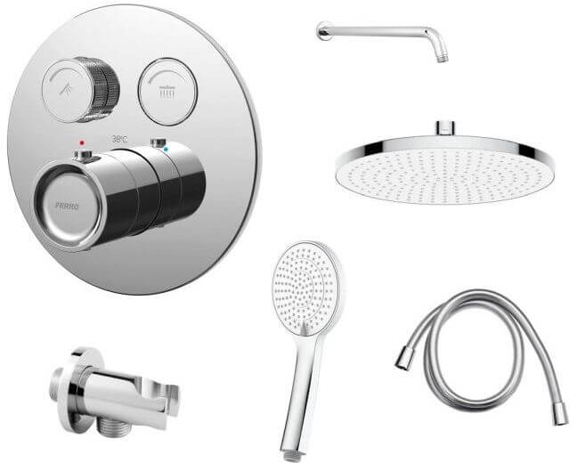 Set bad- en douchekraan Ferro BFBOX, regendouche Ferro Nostris DSN99, RN350, S99, PKN14, W40