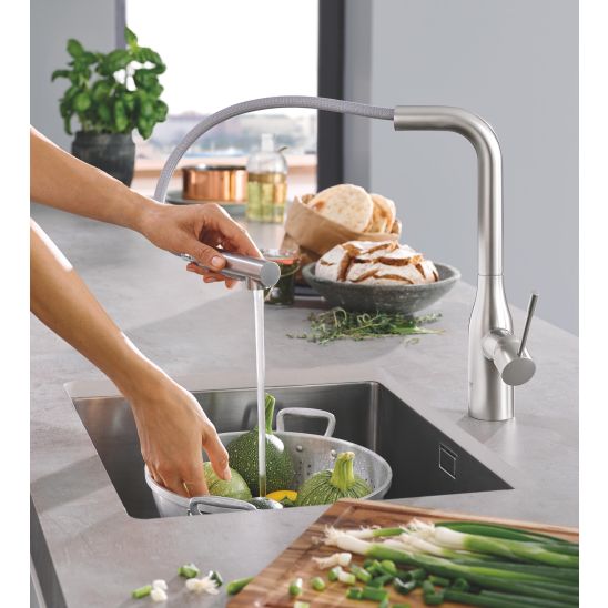 Set keukenkraan Grohe Essence 30270DC0, spoelbak van graniet Grohe K700 31653AP0, 40535DC0