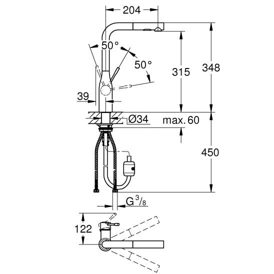 Set keukenkraan Grohe Essence 30270DC0, spoelbak van graniet Grohe K700 31653AP0, 40535DC0