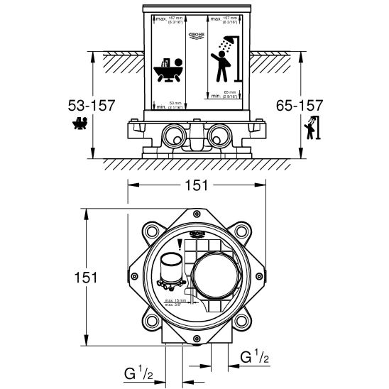 Set bad- en douchekraan Grohe Essence 23491001, vloermontage-element Grohe 45984001