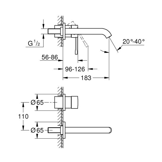 Set wastafelkraan Grohe Essence New 19408A01, inbouwelement kraan Grohe Eurostyle 23571000