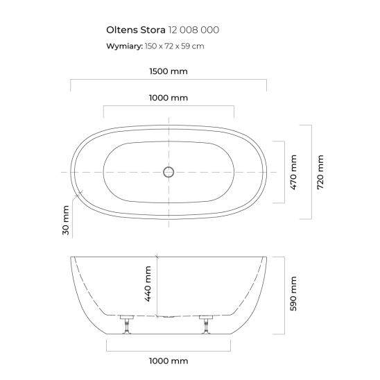 Set vrijstaand bad Oltens Stora 12008000, stopafdekking Oltens 09002300