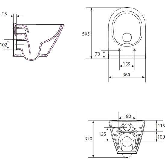 Set toiletpot met softclose toiletbril Cersanit City K701-104, inbouwframe met spoelknop Cersanit S701-779
