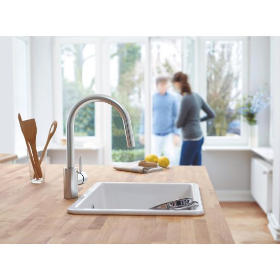 Set keukenkraan Grohe Concetto 31483DC2, spoelbak van graniet Grohe K700 31653AP0