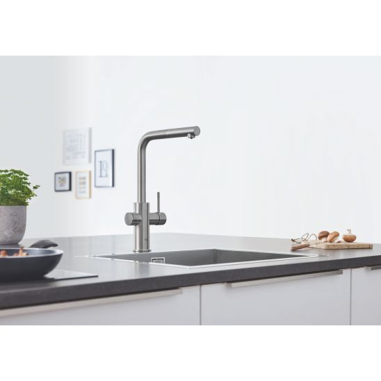 Set keukenkraan met filter Grohe Blue 31539DC0, spoelbak van graniet Grohe K700 31655AP0