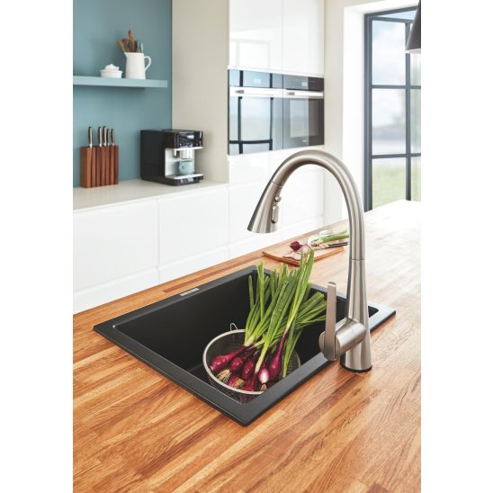 Set keukenkraan Grohe Zedra 32294DC2, spoelbak van graniet Grohe K700 31654AP0, 40535DC0