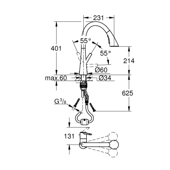 Set keukenkraan Grohe Zedra 32294DC2, spoelbak van graniet Grohe K700 31654AP0, 40535DC0