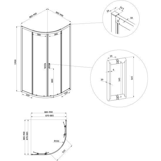 Set douchecabine Cersanit Arteco S157-002, halfronde douchebak Cersanit Tako S204-004