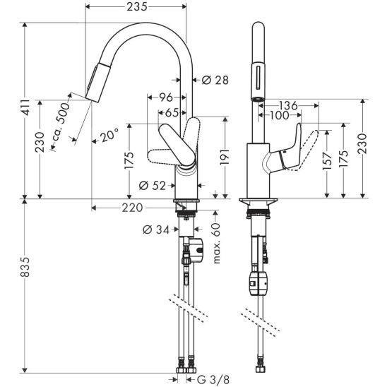 Set keukenkraan Hansgrohe Focus 31815670, vloeistofdispenser Hansgrohe A41 40438670