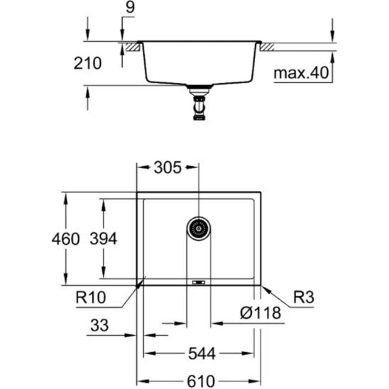 Set keukenkraan met filter Grohe Blue 31539DC0, spoelbak van graniet Grohe K700 31655AP0