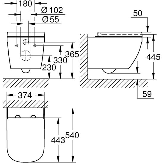 Set toiletpot Grohe Euro Ceramic 39703000, inbouwframe met knop en afdichting Grohe Solido 39930000