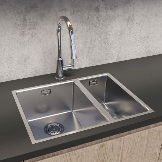 Set stalen spoelbak Oltens Stalvask 71200100, reinigingsmiddel voor stalen spoelbakken Oltens NanoClean 89600000