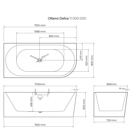Set hoekbad Oltens Delva 11000000, stopafdekking Oltens 09002810