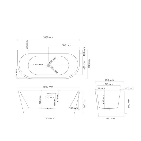 Set aan de muur gemonteerd bad Oltens Hulda 12020000, stopafdekking Oltens 09002800