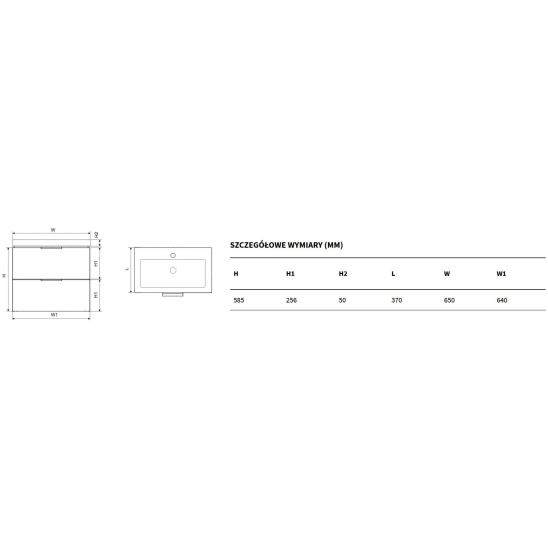 Set kast Excellent Blanko MLEX.6301.640.GN, wastafel Excellent Blanko CENL.6317.650.WH, MLEX.6303.SET.GL
