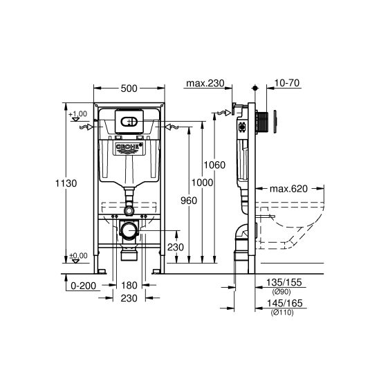 Set inbouwframe met spoelknop Grohe Solido 38981000, toiletpot met softclose toiletbril Hagser Beno HGR20000042