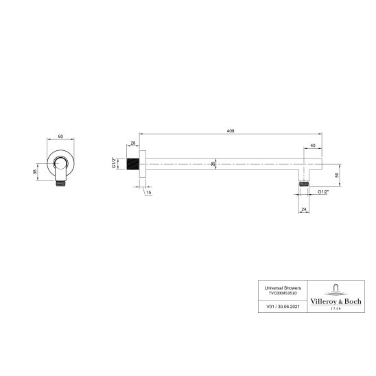 Set bad- en douchekraan Villeroy & Boch Universal Taps & Fittings TVD000653000K5, regendouche Villeroy & Boch Universal Showers TVC000001000K5, TVS109007000K5, TVD00065100000, TVC000453510K5, TVC000456000K5