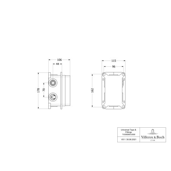 Set bad- en douchekraan Villeroy & Boch Universal Taps & Fittings TVD00065300061, regendouche Villeroy & Boch Universal Showers TVC00000300061, TVD00065100000, TVS10900600061, TVC00045800061, TVC00045351061, TVC00045600061, TVC00003500061