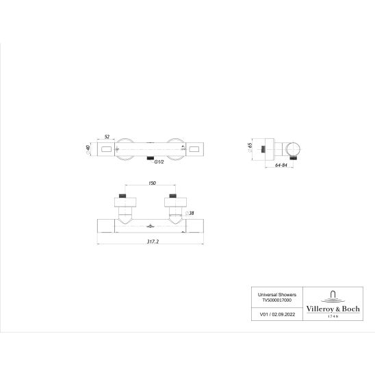 Set douchekraan Villeroy & Boch Universal Taps & Fittings TVS000017000K5, doucheset Villeroy & Boch Verve Showers TVS109007000K5