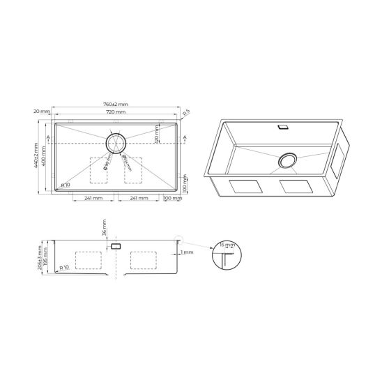 Set stalen spoelbak Oltens Hydda 71105100, reinigingsmiddel voor stalen spoelbakken Oltens NanoClean 89600000
