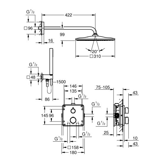 Set doucheset Grohe Vitalio Start 34881000, trekkertje Grohe 4067393055617
