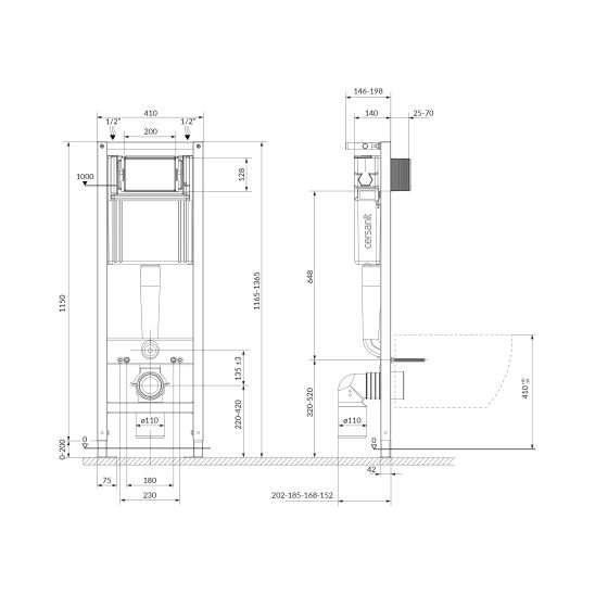 Set toiletpot met softclose toiletbril Cersanit City K701-104, inbouwframe met spoelknop Cersanit S701-779