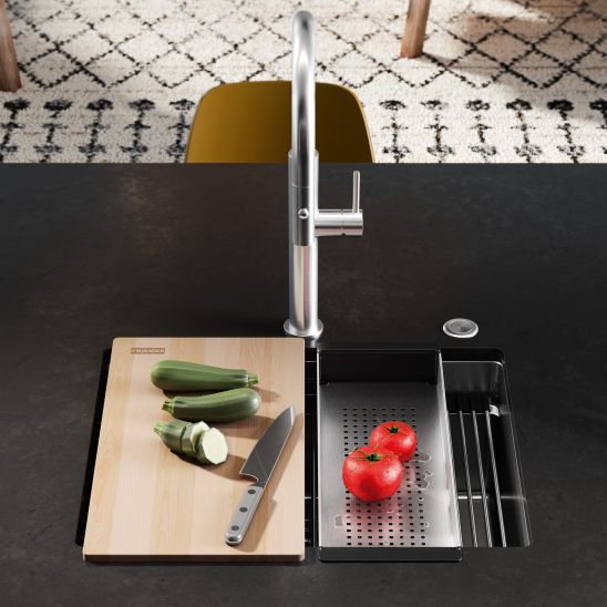 Set stalen spoelbak Franke Box 127.0749.859, keukenkraan Franke Smart Glenda 115.0747.475