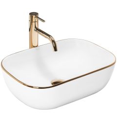 Rea Belinda Slim wastafel 46.5x33 cm rechthoekig opbouw wit-gouden glans REA-U8736