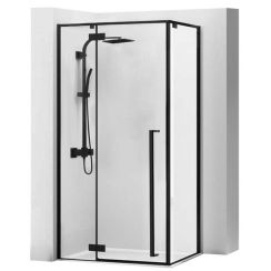 Rea Fargo douchecabine 100x80 cm rechthoekig zwart halfmat/helder glas REA-K6950