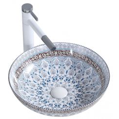 Rea Arte wastafel 40x40 cm rond opbouw wit-blauw glans REA-U0267